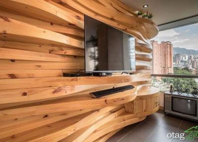 مدل های نو طراحی دیوار با چوب در دکوراسیون اتاق نشیمن
