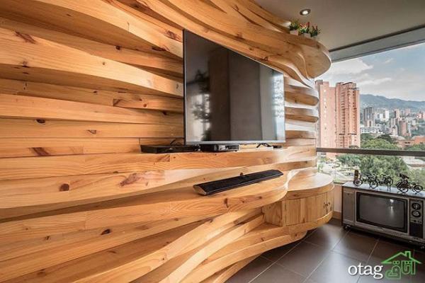 مدل های نو طراحی دیوار با چوب در دکوراسیون اتاق نشیمن