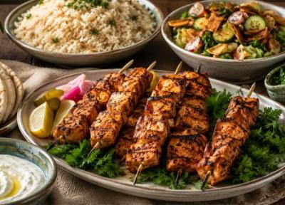 طرز تهیه شیش طاووق به همراه سس سیر لبنانی